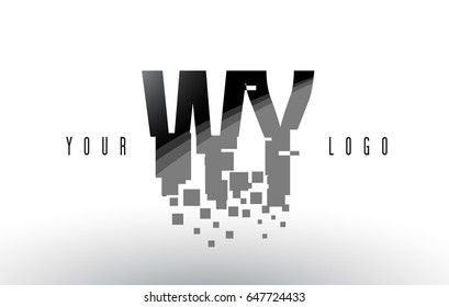 WY W Y Pixel Letter Logo with Digital Shattered Black Squares. Creative Letters Vector Illustration.