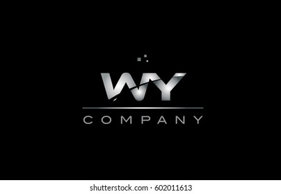 wy w y  silver grey metal metallic alphabet technology company letter logo design vector icon template black background