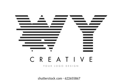 WY Zebra Letter Logo Design with Black and White Stripes Vector