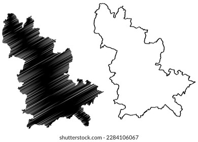 Wychavon Non-metropolitan district (United Kingdom of Great Britain and Northern Ireland, ceremonial county Worcestershire or Worcs, England) map vector illustration, scribble sketch map