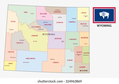 Wyoming Administrative Map Flag Stock Vector (Royalty Free) 324963869 ...