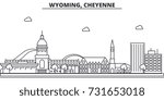 Wyoming, Cheyenne architecture line skyline illustration. Linear vector cityscape with famous landmarks, city sights, design icons. Landscape wtih editable strokes