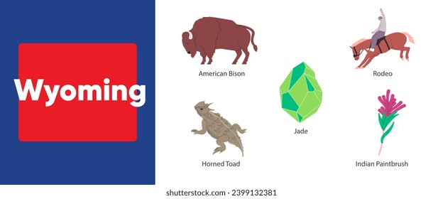 Wyoming country states symbol animal united states America bison horned toad Indian paintbrush jade stone