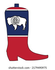 The Wyoming Cowboy State Flag Set Into A Typical Cowboy Boot Outline Isolated Om A White Background