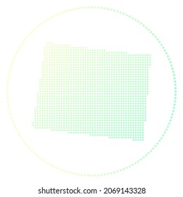 Wyoming digital badge. Dotted style map of Wyoming in circle. Tech icon of the US state with gradiented dots. Beautiful vector illustration.