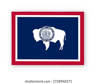 Cartaz do mapa da bandeira de Wyoming. Arte de decoração da parede do orgulho estadual dos EUA. Arte digital imprimível patriótica. Ilustração vetorial detalhada