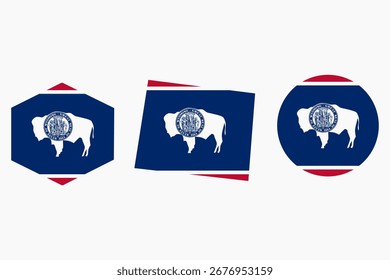 Bandera de Wyoming. Vector de la bandera de Wyoming USA. Mapa de la bandera de Wyoming, hexágono, bandera circular