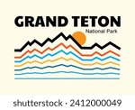 Wyoming Grand Teton National Park mono line tone vector design for t shirt badge sticker illustration
