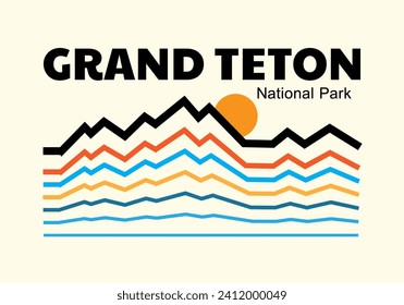 Wyoming Gran Teton Parque Nacional Monolínea de diseño vectorial para la ilustración de emoticones de camiseta