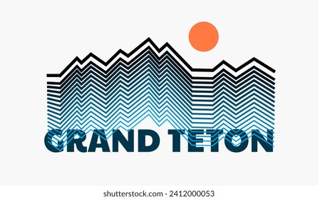 Wyoming Gran Teton Parque Nacional diseño vectorial monolítico para placa, parche, pegatina y camiseta gráfico