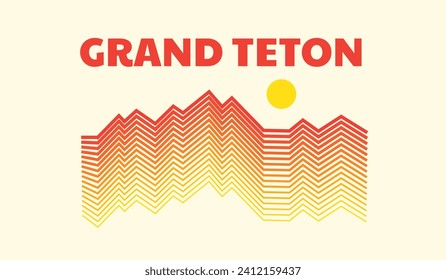 Wyoming Gran Teton Parque Nacional diseño vectorial monolítico para placa, parche, pegatina y camiseta gráfico