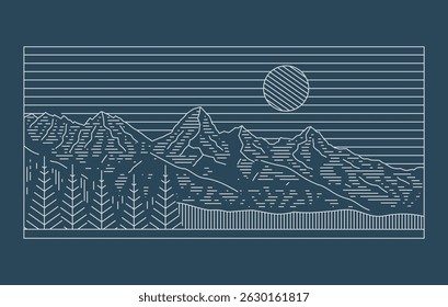 Wyoming Grand teton National Park mono line style for outdoor print
