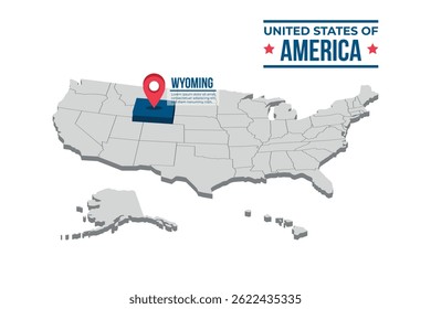 Wyoming Destacado Em Um Mapa Isométrico 3D Dos Estados Unidos Da América