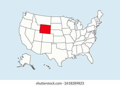 Wyoming highlighted in USA map isolated on blue background