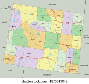 Wyoming - Highly detailed editable political map with labeling.