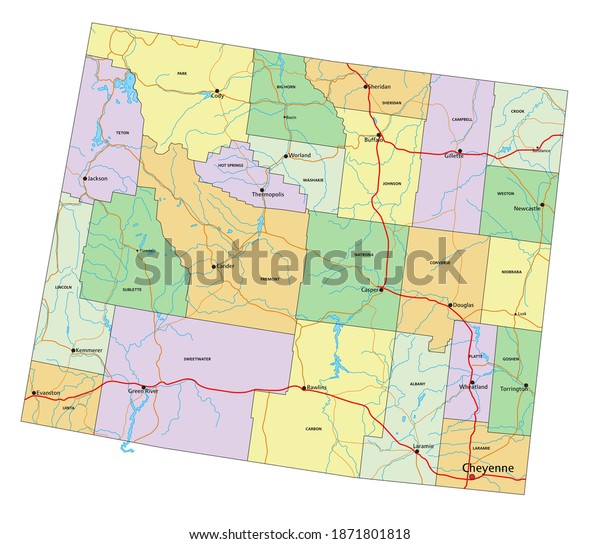 Wyoming Highly Detailed Editable Political Map Stock Vector Royalty   Wyoming Highly Detailed Editable Political 600w 1871801818 