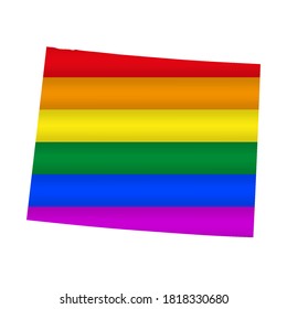 Wyoming LGBT flag map. Vector illustration. Slightly wavy rainbow gay pride flag map.
