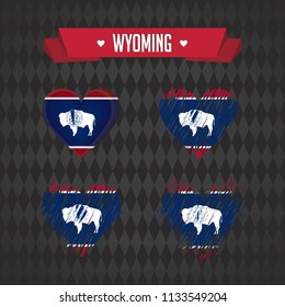 Wyoming with love. Design vector broken heart with flag inside.