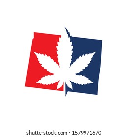 Wyoming Map With Cannabis Leaf Logo Vector 001
