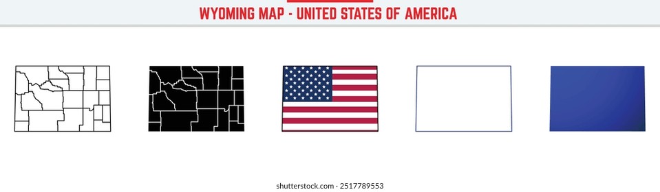 Mapa do Wyoming com ícone de traçado editável. Ícone de linha fina do estado de Wyoming, ilustração do vetor do mapa de Wyoming, mapa do vetor da silhueta de WY