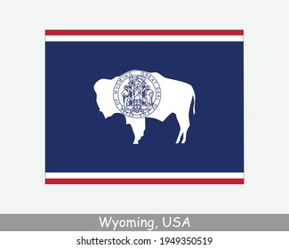 Wyoming Map Flag. Map of WY, USA with the state flag isolated on a white background. United States, America, American, United States of America, US State. Vector illustration.