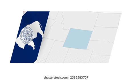 Mapa Wyoming de estilo moderno con bandera de Wyoming a la izquierda. Ilustración vectorial de un mapa.