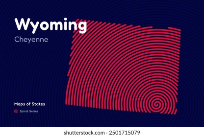 Wyoming Map in Spiral Formation: Cheyenne Takes Center Stage. Fingerprint and stripes pattern. American states maps