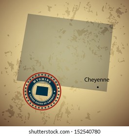 Wyoming map with stamp vintage vector background