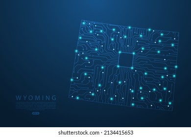 Wyoming Map - United States of America Map vector with Abstract futuristic circuit board. High-tech technology mash line and point scales on dark background - Vector illustration ep 10 