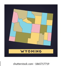 Wyoming map. US state poster with regions. Shape of Wyoming with US state name. Awesome vector illustration.
