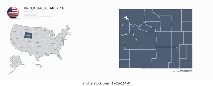 wyoming map. u.s. states vector map of wyoming. us states map. 