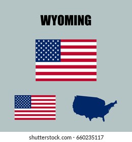 Wyoming map with USA flag