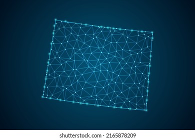 Wyoming Map - USA Map mash line and point scales on blue technology background. Wire Frame 3D mesh polygonal network line, design sphere, dot and structure -  Vector illustration eps 10