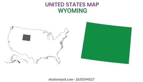 Wyoming map of USA state. Wyoming map vector illustration. Wyoming vector map on white background.