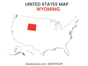 Wyoming map of USA state. Wyoming map vector illustration. Wyoming vector map on white background.