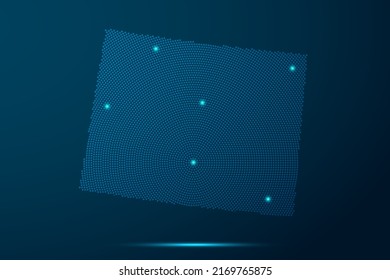 Wyoming Map - USA, United States of America Map vector template with dots, halftone style and light, network line, design sphere on blue technology background -  Vector illustration ep 10