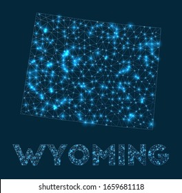 Wyoming network map. Abstract geometric map of the US state. Internet connections and telecommunication design. Artistic vector illustration.