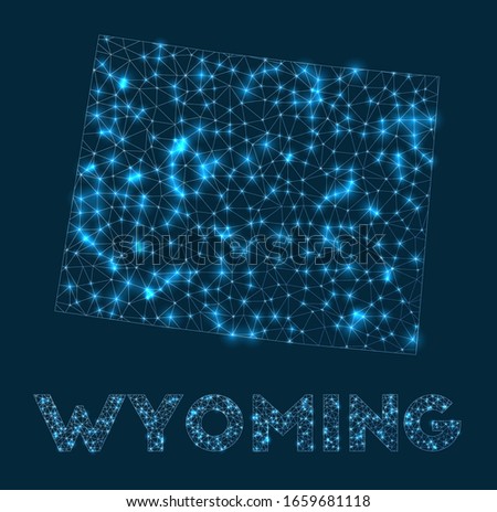 Wyoming network map. Abstract geometric map of the US state. Internet connections and telecommunication design. Artistic vector illustration.