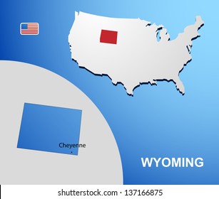 Wyoming on USA map with map of the state