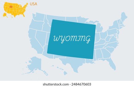 A wyoming province of the United States of America . A large map of the United States. A small map is also made above.USA map.4th of july.freedom.Election .Art and Illustration .Independence Day .4th 