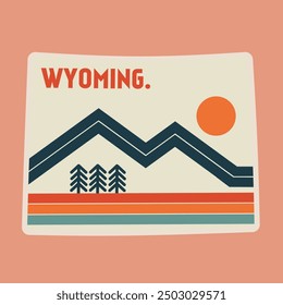 Wyoming Retro Line Map and nature design perfect for stickers, apparel, etc