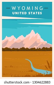 Wyoming retro poster. USA travel illustration. United States of America greeting card. vector illustration.