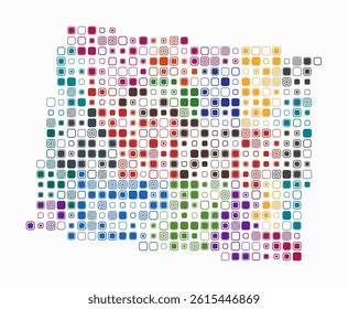 Wyoming, shape of the state built of colored cells. Digital style map of Wyoming on a white background. Large size rounded square blocks. Vibrant vector illustration.