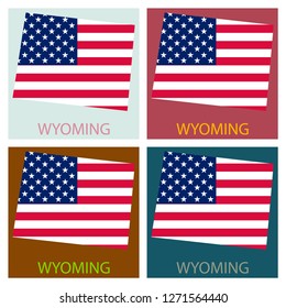 Wyoming state of America with map. Flag print on map of USA for geographic themes. Map of Wyoming state.