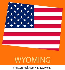 Wyoming state of America with map. Flag print on map of USA for geographic themes. Map of Wyoming state.