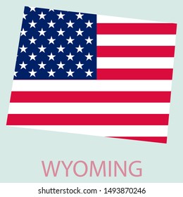 Wyoming state of America with map. Flag print on map of USA for geographic themes. Map of Wyoming state.