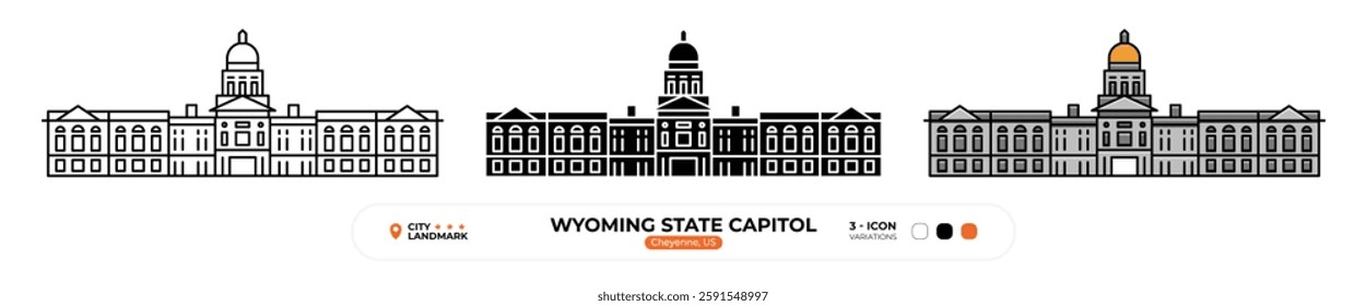 Wyoming State Capitol Line Icon. US Cheyenne, Color icon, Symbol, Silhouette, Editable Stroke.