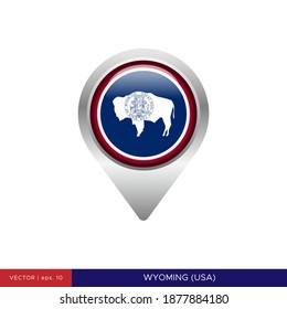 Wyoming State Flag Map Pin Icon Vector Illustration Design Template.