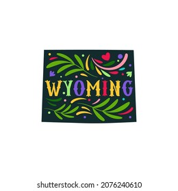 Wyoming state map with doodle decorative ornaments. For printing on souvenirs and T-shirts