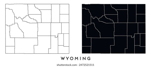 Wyoming state map of regions districts vector black on white and outline	